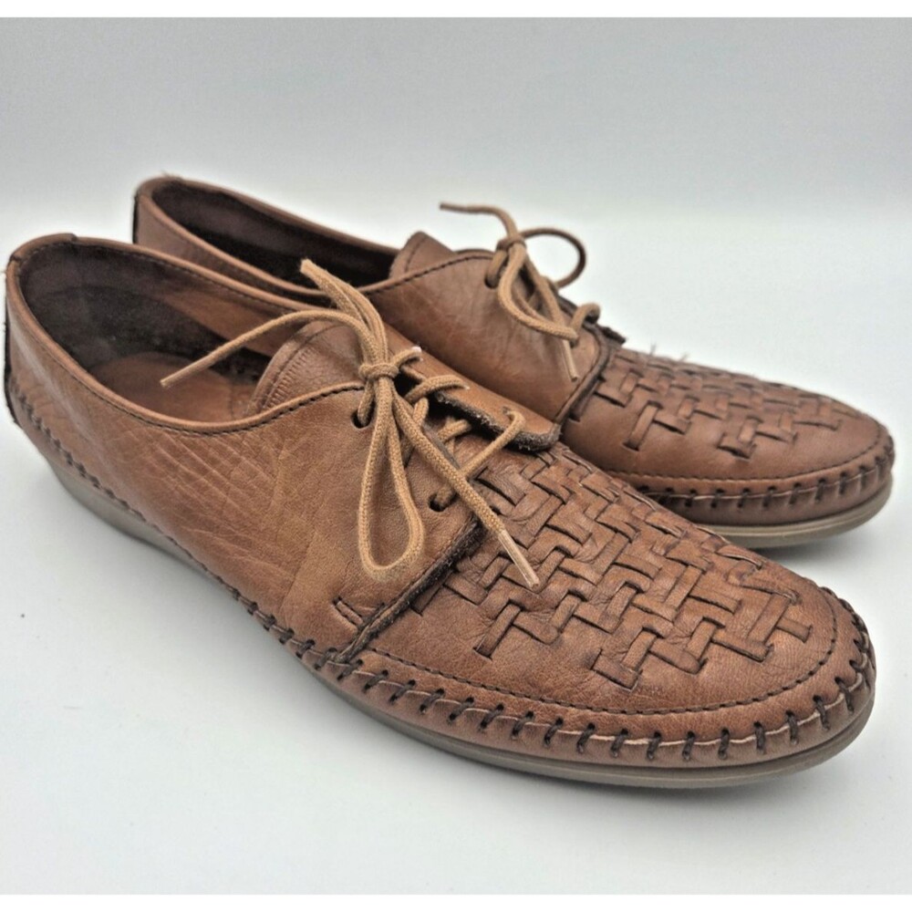 Vintage Dexter Made in USA Men's 8N Narrow Brown Leather Woven Huarache Shoes